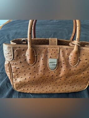 Dooney & Bourke Tan Ostrich-Embossed Leather Satchel